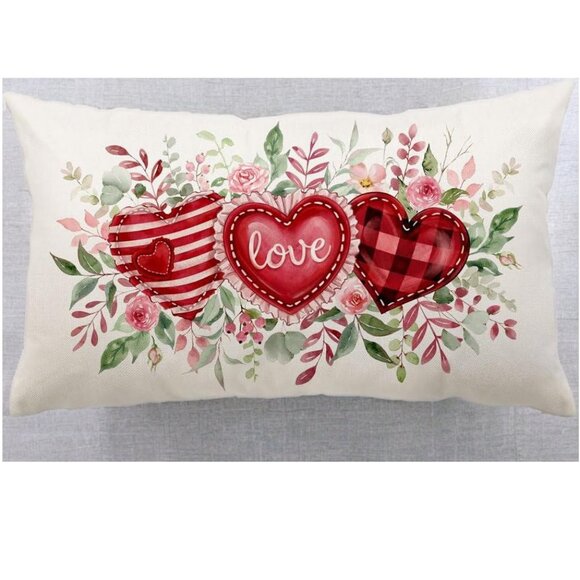 Valentines Day Throw Pillow Cover Decorative Accent Case Floral Heart Decor - Picture 3 of 9